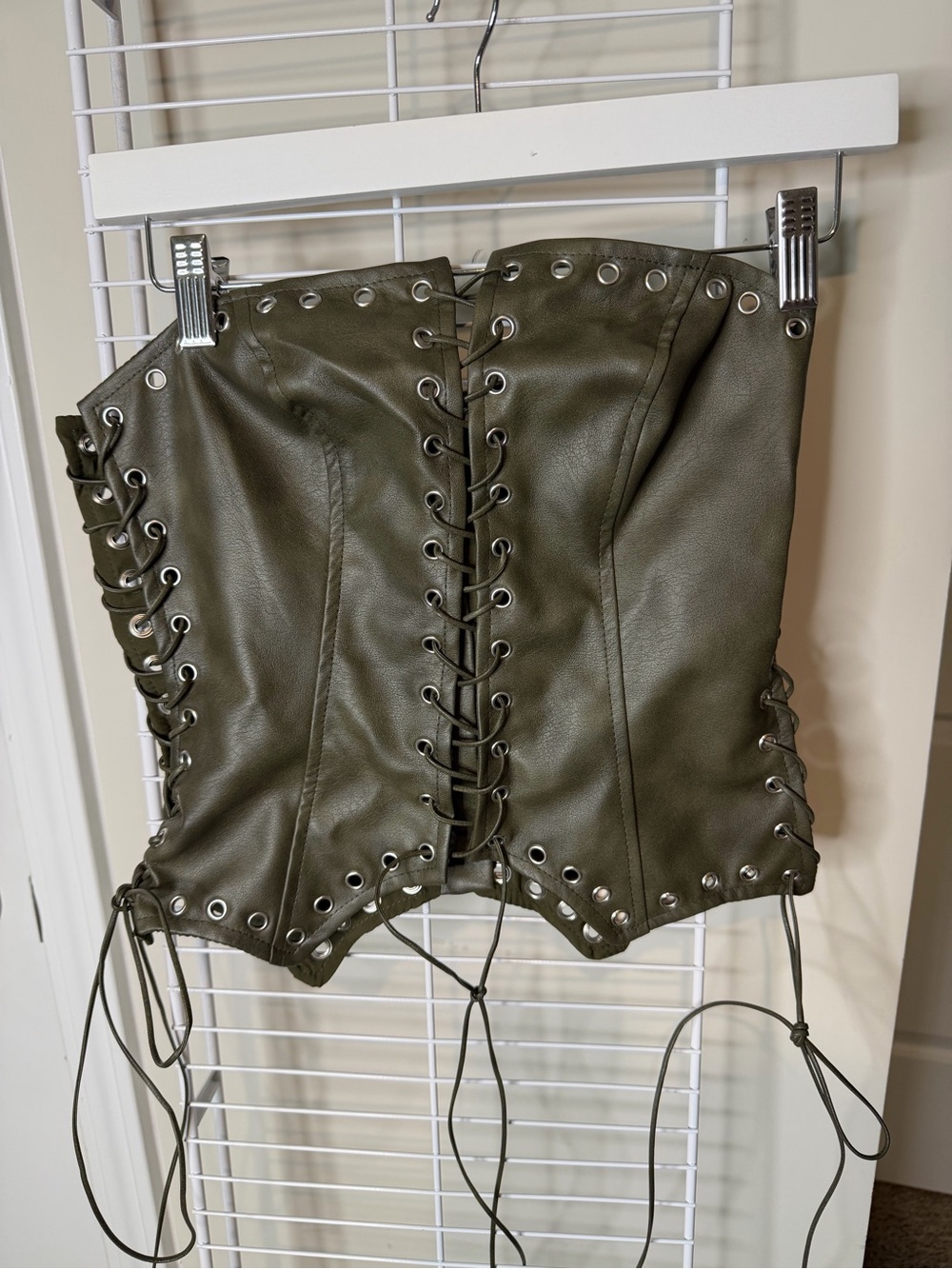 SHEIN Olive Faux Leather Lace-Up Corset Crop Top